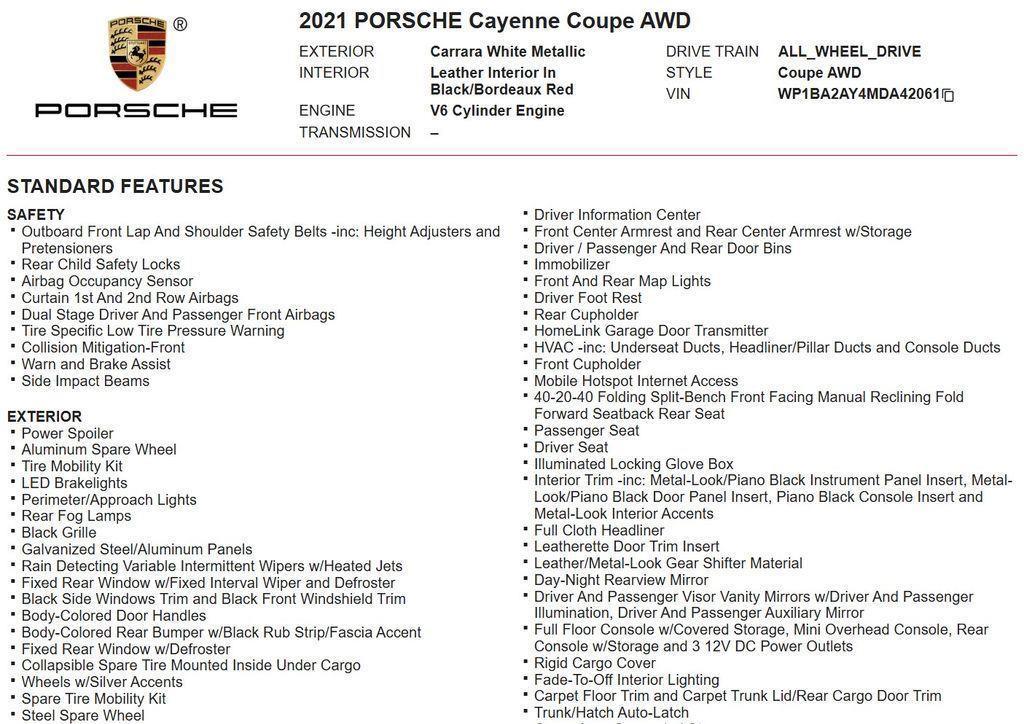 used 2021 Porsche Cayenne car, priced at $53,980