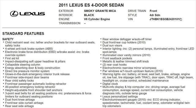 used 2011 Lexus ES 350 car, priced at $10,000