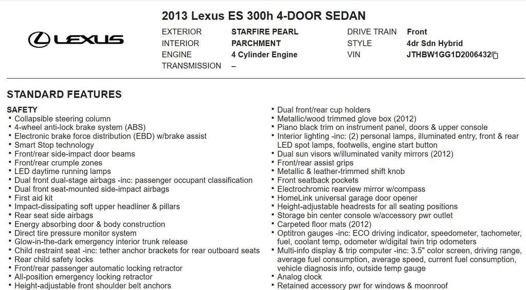 used 2013 Lexus ES 300h car, priced at $12,967
