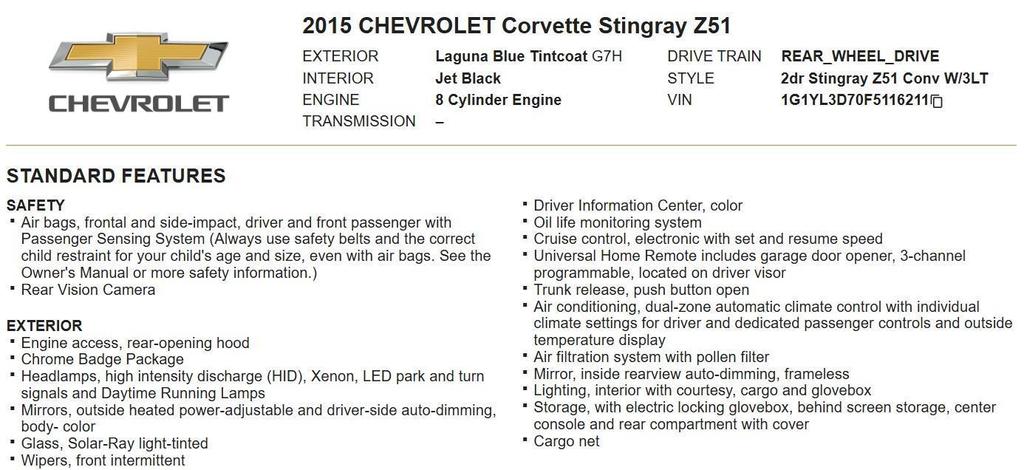 used 2015 Chevrolet Corvette car, priced at $42,995