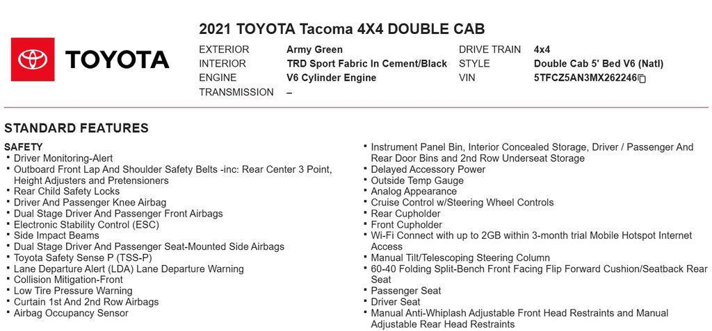 used 2021 Toyota Tacoma car, priced at $29,988