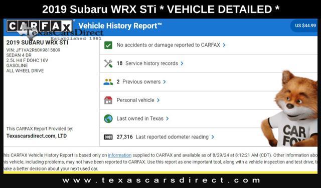 used 2019 Subaru WRX STI car, priced at $28,571