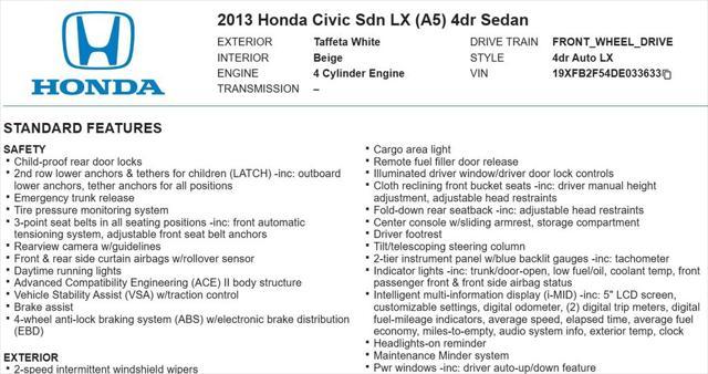 used 2013 Honda Civic car, priced at $12,998