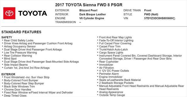 used 2017 Toyota Sienna car, priced at $23,998