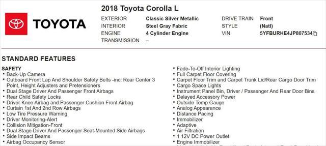 used 2018 Toyota Corolla car, priced at $11,998