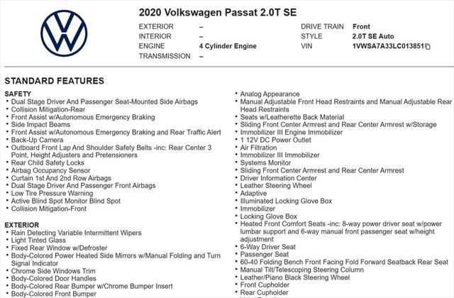 used 2020 Volkswagen Passat car, priced at $14,728