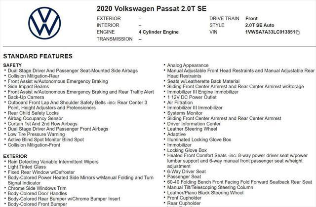 used 2020 Volkswagen Passat car, priced at $14,728