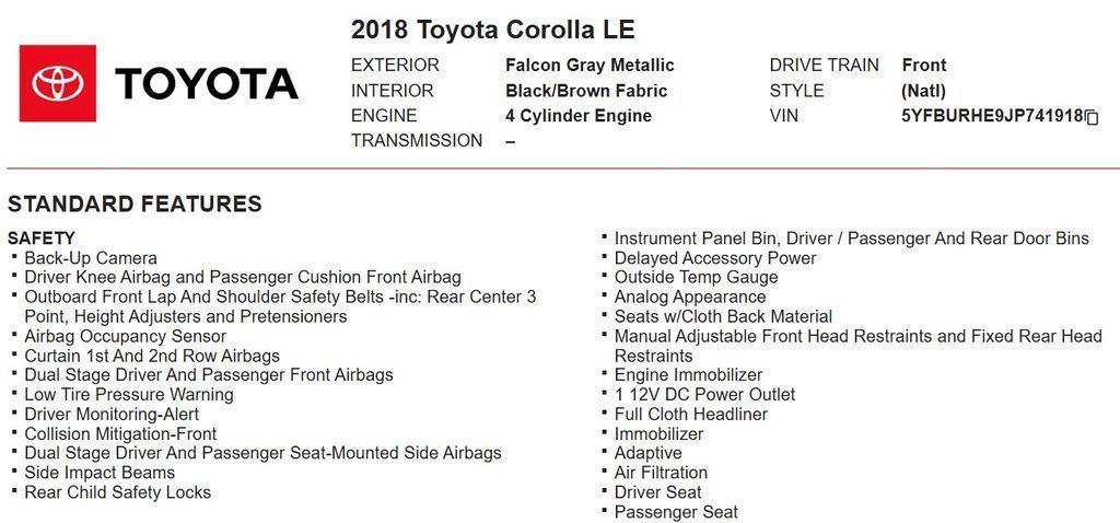 used 2018 Toyota Corolla car, priced at $12,700