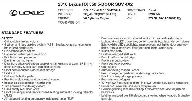 used 2010 Lexus RX 350 car, priced at $10,980