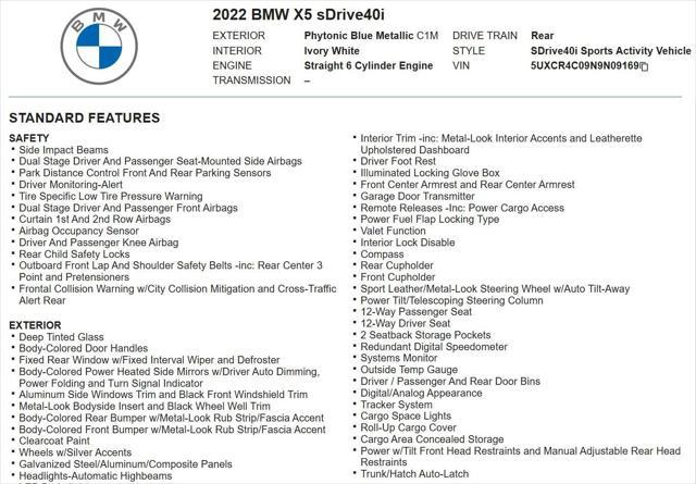 used 2022 BMW X5 car, priced at $41,698