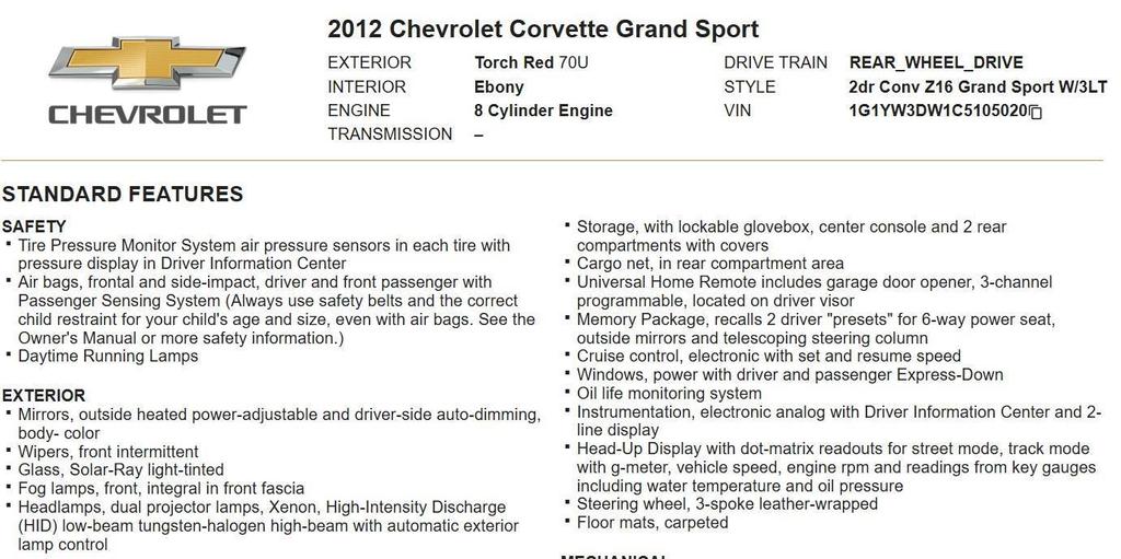 used 2012 Chevrolet Corvette car, priced at $37,490
