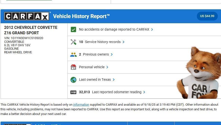 used 2012 Chevrolet Corvette car, priced at $37,490