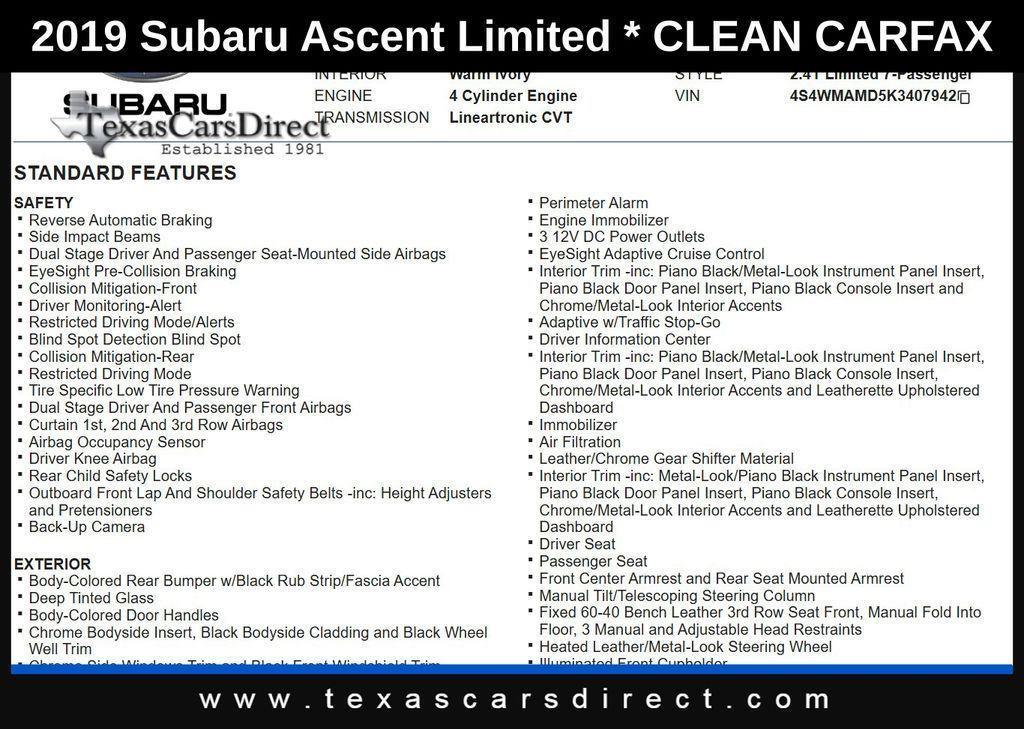 used 2019 Subaru Ascent car, priced at $17,800