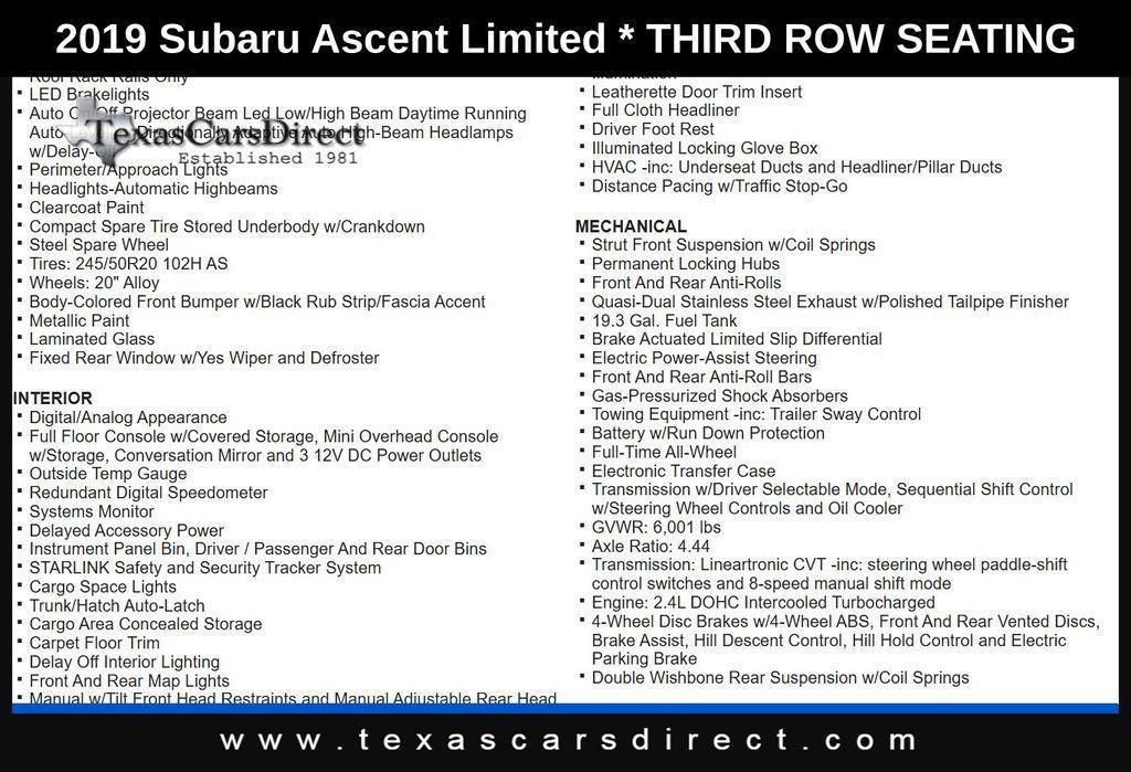 used 2019 Subaru Ascent car, priced at $17,800