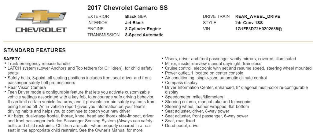 used 2017 Chevrolet Camaro car, priced at $28,997