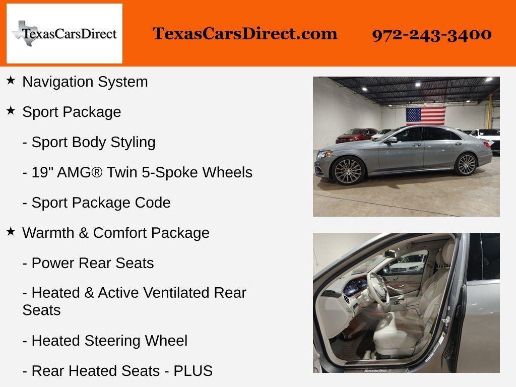 used 2015 Mercedes-Benz S-Class car, priced at $16,499
