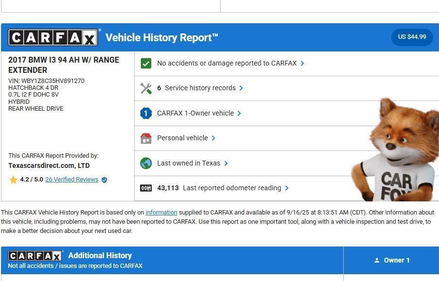 used 2017 BMW i3 car, priced at $13,500