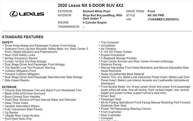 used 2020 Lexus NX 300 car, priced at $23,995