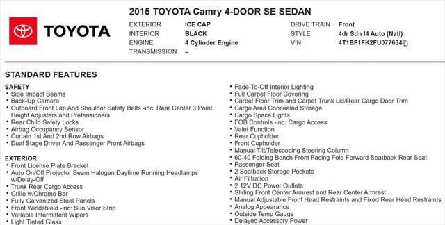 used 2015 Toyota Camry car, priced at $14,965