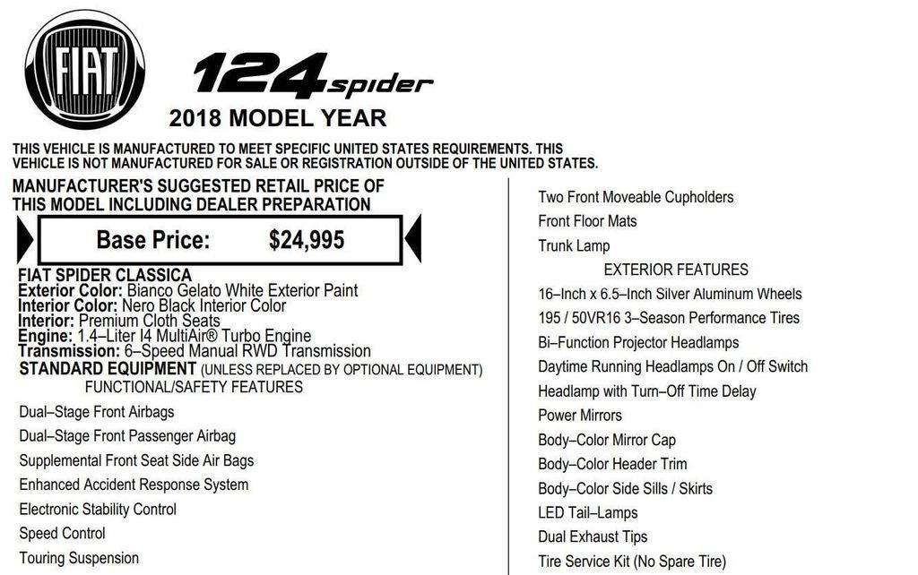 used 2018 FIAT 124 Spider car, priced at $13,498