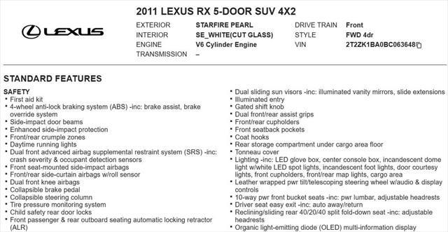 used 2011 Lexus RX 350 car, priced at $12,962