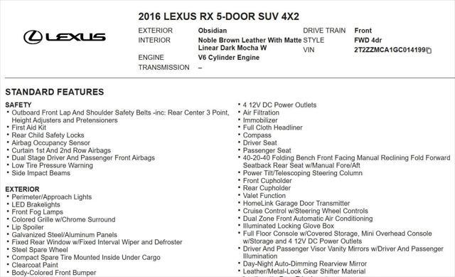 used 2016 Lexus RX 350 car, priced at $22,463