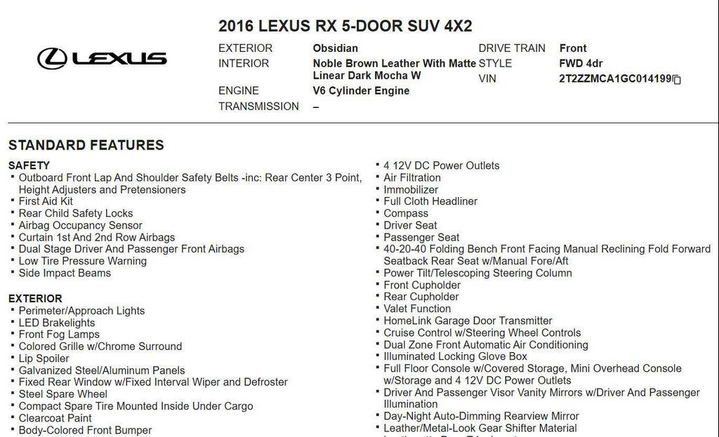 used 2016 Lexus RX 350 car, priced at $19,980