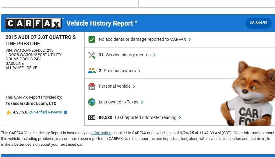 used 2015 Audi Q7 car, priced at $13,498