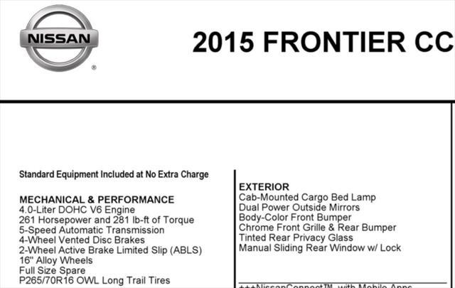 used 2015 Nissan Frontier car, priced at $15,840