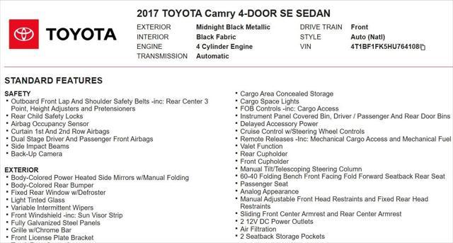 used 2017 Toyota Camry car, priced at $13,895