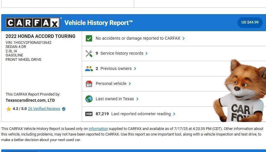 used 2022 Honda Accord car, priced at $27,800