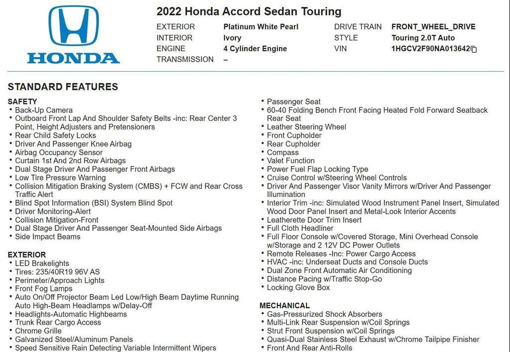 used 2022 Honda Accord car, priced at $27,800