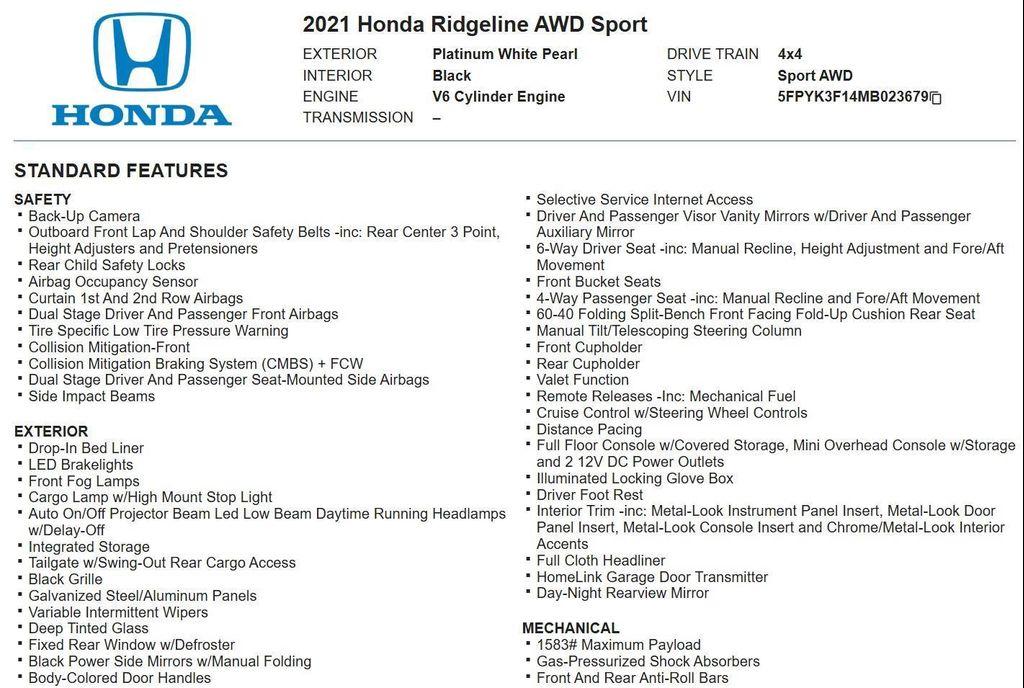 used 2021 Honda Ridgeline car, priced at $24,998