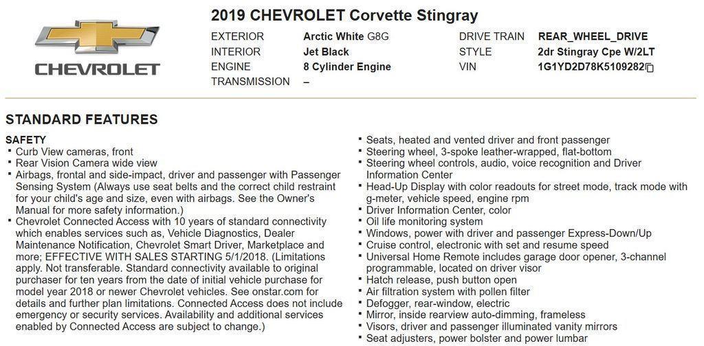 used 2019 Chevrolet Corvette car, priced at $37,900