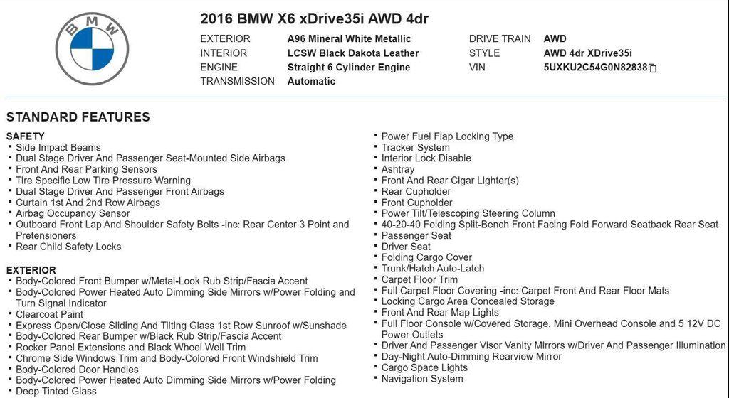 used 2016 BMW X6 car, priced at $18,995