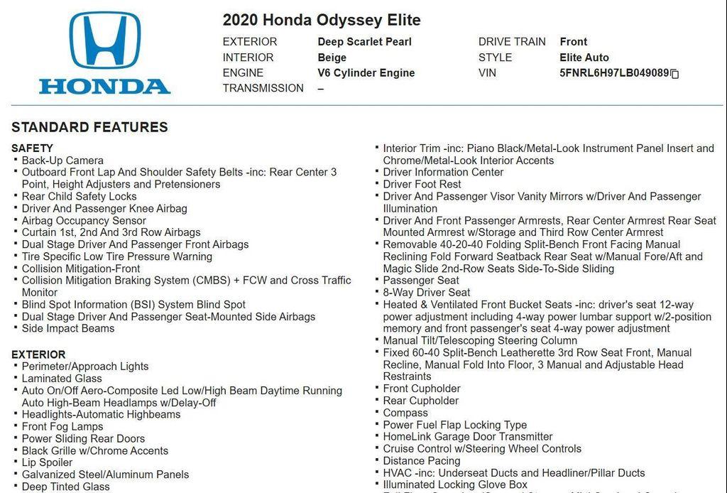 used 2020 Honda Odyssey car, priced at $28,994