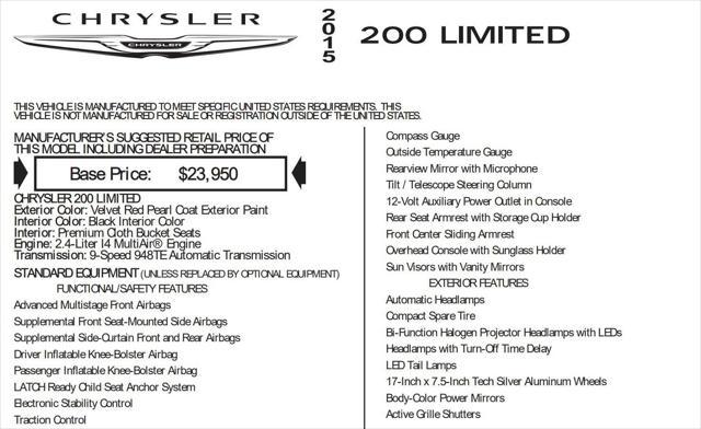 used 2015 Chrysler 200 car, priced at $9,657