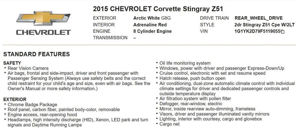 used 2015 Chevrolet Corvette car, priced at $39,959