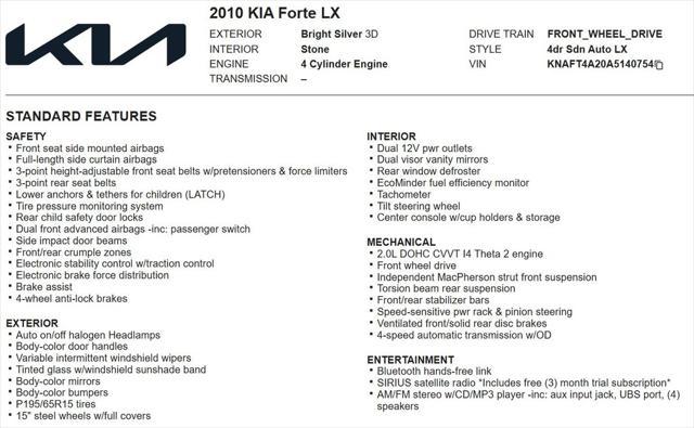 used 2010 Kia Forte car, priced at $5,996