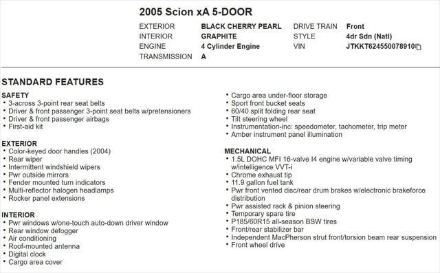 used 2005 Scion xA car, priced at $4,995