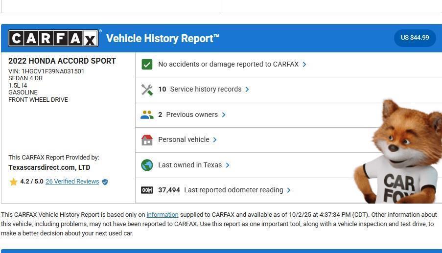 used 2022 Honda Accord car, priced at $24,598