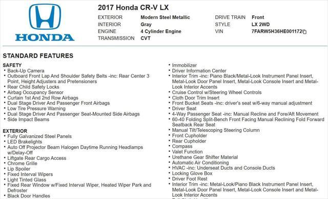 used 2017 Honda CR-V car, priced at $10,988