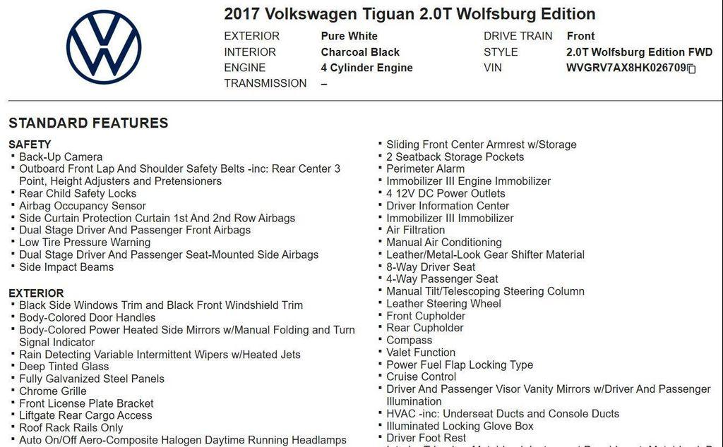 used 2017 Volkswagen Tiguan car, priced at $9,490