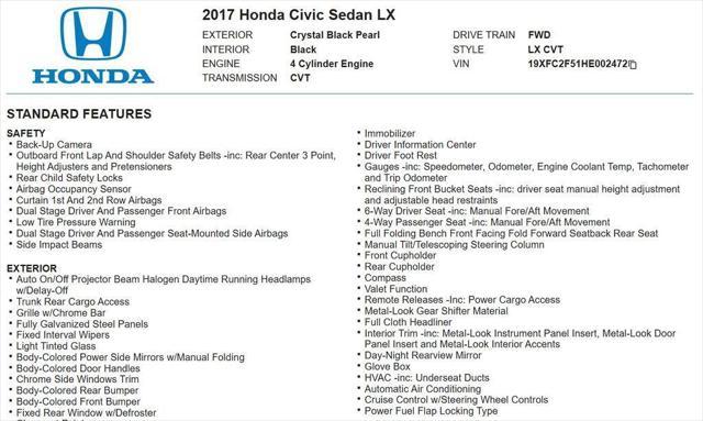 used 2017 Honda Civic car, priced at $12,866