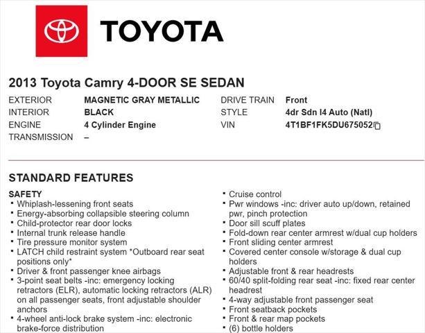 used 2013 Toyota Camry car, priced at $7,998