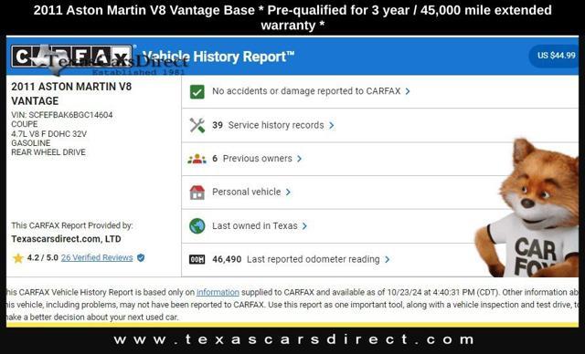 used 2011 Aston Martin V8 Vantage car, priced at $47,007