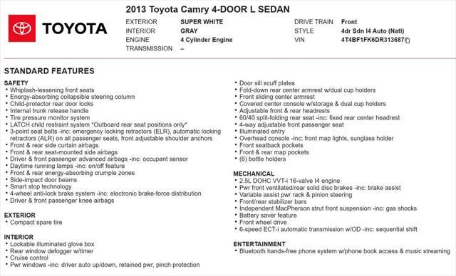 used 2013 Toyota Camry car, priced at $12,856