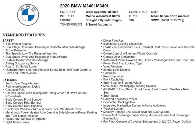 used 2020 BMW M340 car, priced at $36,849