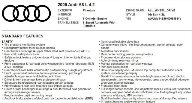 used 2009 Audi A8 car, priced at $10,731
