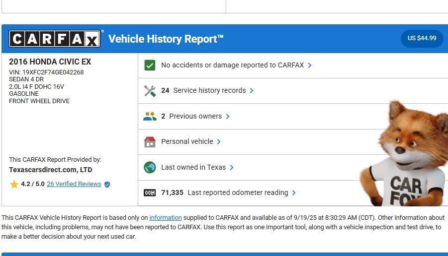 used 2016 Honda Civic car, priced at $16,890